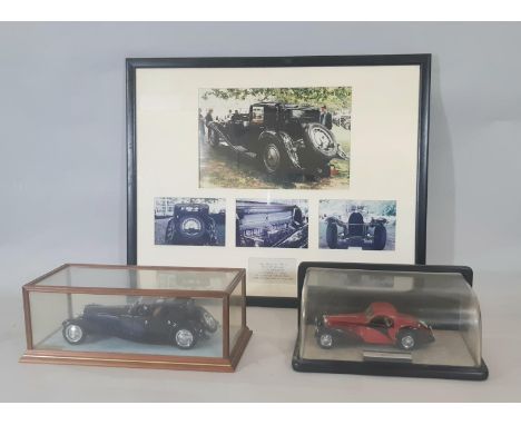 Franklin Mint models: 1930 Bugatti Royale Coupe Napoleon in timber glazed display case and a 1:24 scale 1936 Bugatti Atalante