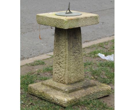 Garden sundial set on a square composition stone top and base with rough hewn effect 50cm high 