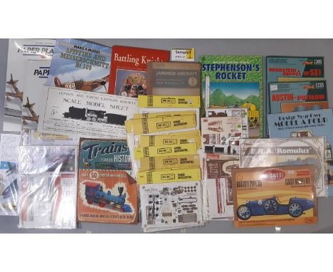 Collection of card modelling kits, mainly vehicles and all un-started including 19 Riko model kits (buses, steam wagons, tram