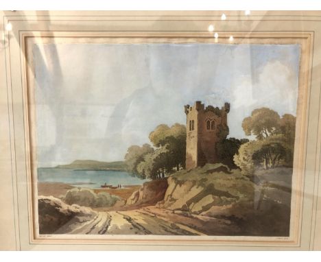 SEVEN FRAMED PRINTS AND PAINTINGS: 19th Century Watercolour - men fishing, unsigned; W. R. Chapman - 'Section of a Vertical, 