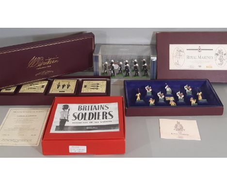 Four sets of Britains Royal Marine soldier figures including ltd. ed. box sets of Tercentenary Celebrations of Jamaica 1955 n