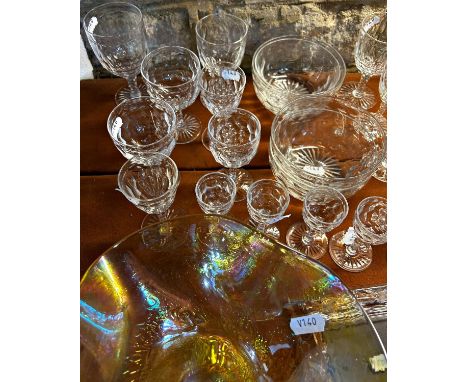 A mixed selection of glassware including some Waterford examples, a claret jug with a silver plated neck and spout, various w