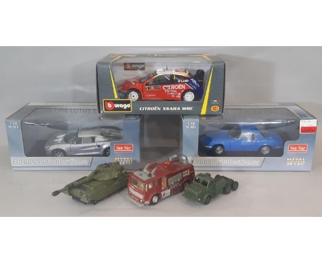 3 boxed 1:18 scale model cars comprising Sun Star Lotus Elise 111S and 1966 Lotus Elan S3 (both with original packaging strap