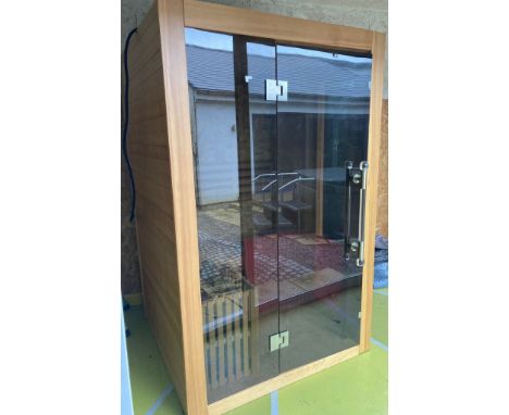 A fully operational pine framed sauna cabin (virtually unused) with all the usual accessories, users manual, etc, cabin size 