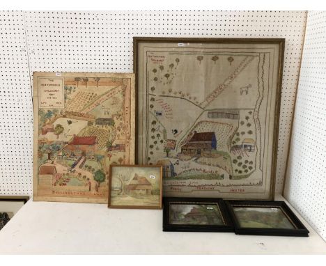 GROUP OF PAINTINGS AND A TAPESTRY: 'The Old Farmhouse, Speldhurst, 1939-1946', needlepoint, 62 x 72 cm, together with a pen a