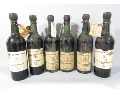 Six bottles of Graham &amp; Co vintage port wine comprising three bottles of 1966 Finest Reserve and three bottles of 1970 Fi