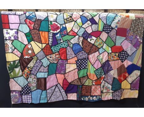 Colourful vintage patchwork panel, 190x80cm, with raw edges and unlined /unfinished