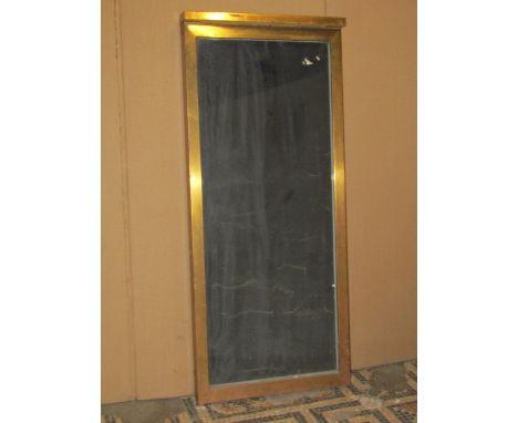 A good quality heavy gauge vintage brass framed slender wall mounted notice board with glazed panelled front, accessible with