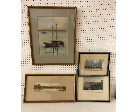 TWO WATERCOLOURS AND TWO ENGRAVINGS: H. Vane Turner - 'Streatley', watercolour on paper, signed and titled below, 8 x 29 cm; 