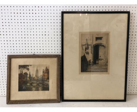 TWO ETCHINGS BY DIFFERENT ARTISTS: Lionel Arthur Lindsay (1874-1961) - 'A Doorway, Castello Nouvo, Naples', drypoint etching,