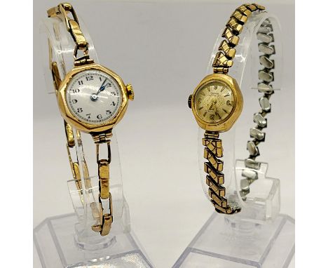 Two vintage ladies wristwatches; one with 9ct case and bracelet (bracelet af), the other with 9ct case and plated bracelet 