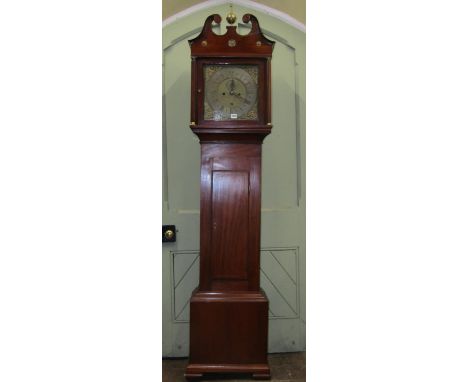 A Georgian mahogany longcase clock, the hood enclosing a square brass dial and eight day striking movement by Thomas Gerrard 