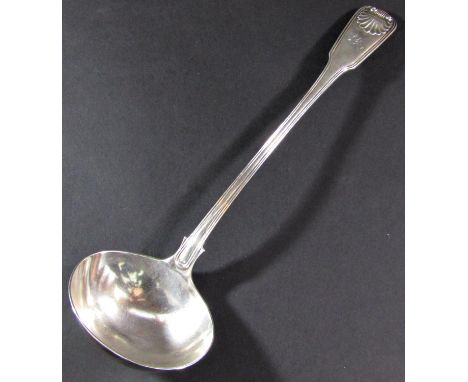 A Victorian silver ladle with shell crest, London 1850, maker Elizabeth Eaton, 34 cm long, 10 oz approx 