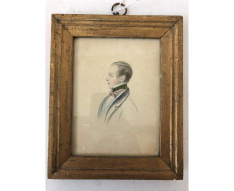 English School, 19th Century - Miniature portrait of a young man, watercolour and pencil on paper, 12.5 x 9.5 cm, gilt framed