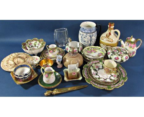 A collection of Noritake rose bud tea wares, further cabinet pieces, two early blue and white tea bowls, etc 