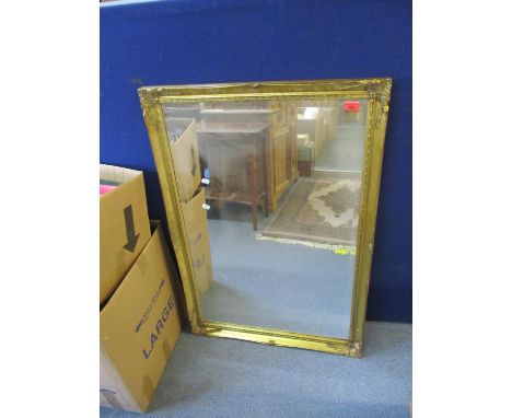 Small furniture to include a late 20th century gold coloured wall mirror, a retro light oak glazed cabinet, 82 x 91 x 22cm, a