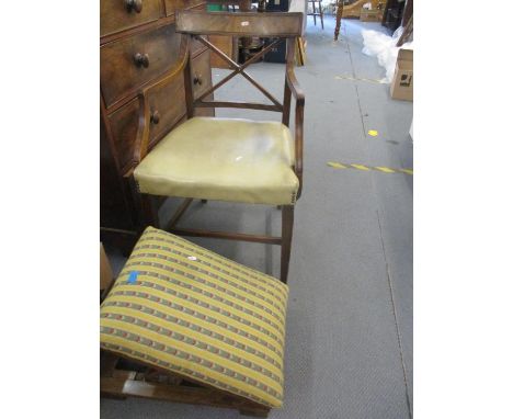 A George III carver chair circa 1780, together with a gout stool having a tapestry coverLocation: C 