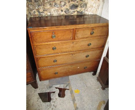 A Georgian mahogany chest with two short over three long drawers raised on bracket feet A/F (two feet need repair) 104cm h x 