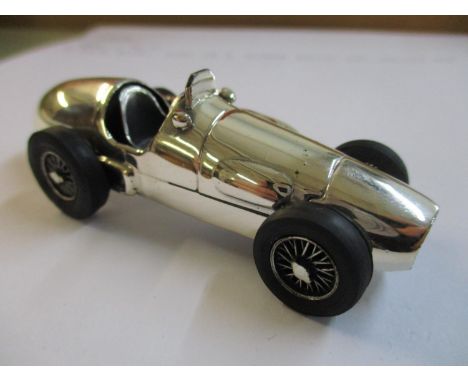 A solid silver model of a vintage racing car, marked 925Location: Cab 