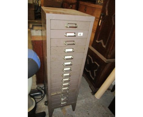 A vintage industrial metal chest of fifteen drawers, 99 h x 29 w x 39cm dLocation: G 