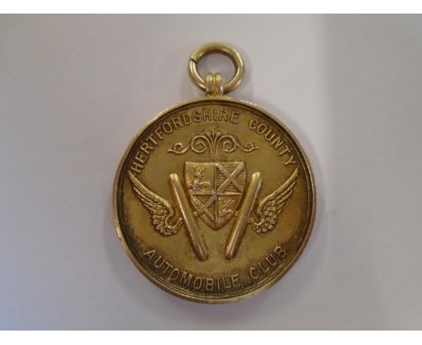 Automobilia - Vaughan & Sons, a silver gilt Hertfordshire County Automobile Club Prize Medal inscribed 'Durrants Hill Climb 1