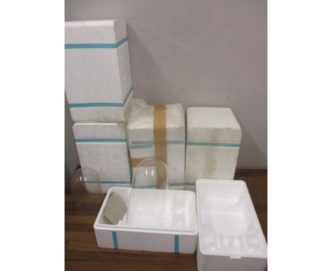 Six modern anniversary clock glass domes, five approx 26cm high 14cm diameter Location: G