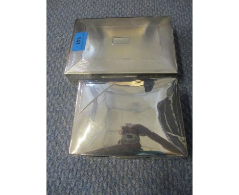 Two silver cased cigarette boxes, one engine turned, A/FCondition: marks rubbed out on smaller box and dent to two corners of