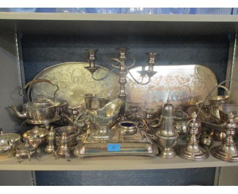 A quantity of silver and silver plate to include a pair of 1920's silver trumpet formed specimen vases a/F and a candelabra, 