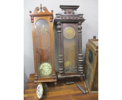 Two late 19th century walnut regulator style clock cases, 117cm high and parts A/FLocation: G 