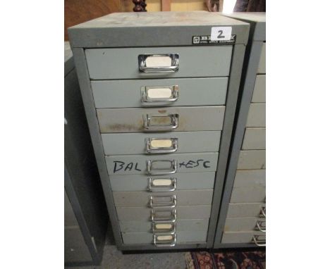 A vintage metal chest of then drawers, 68 h x 28 w x 41cm dLocation: G 
