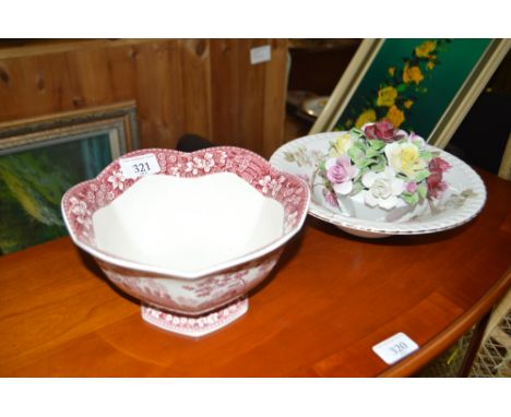 A Royal Doulton floral encrusted ornament and an 'Aynsley' Elizabeth Rose Bowl and a "Spode" jardinières