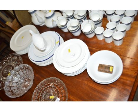 A quantity mostly white glazed dinnerware, snuff box etc.