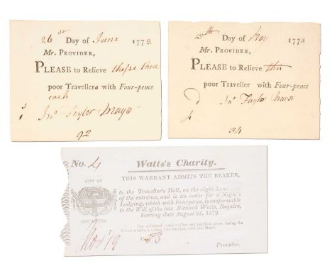 Rochester, Watts's Charity, Four Pence Vouchers, for poor travellers, the charity started in 1579, 3 in total comprising (2x)