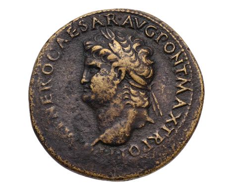 Roman Imperial, Nero Sestertius, Lugdunum AD66, obv. IMP NERO CAESAR AVG PONT MAX TR POT P P, laureate head left, rev. S-C ac