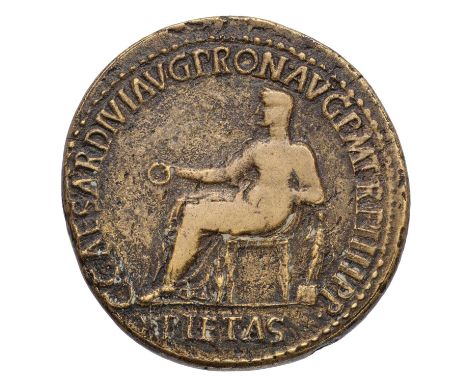 Roman Imperial, Caligula Sestertius, Rome c. 40-41 AD, obv. CAESAR DIVI AVG PRON AVG P M TR P IIII P P, PIETAS below, Pietas 