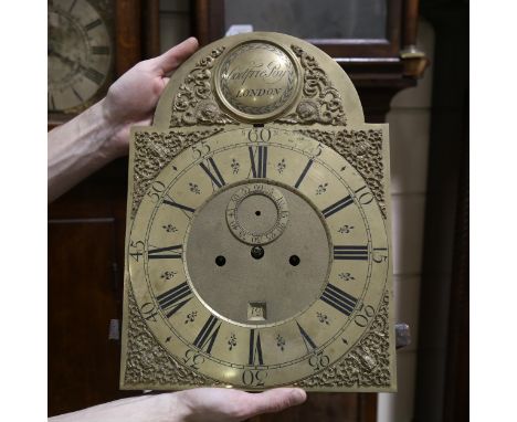 GODFRIE POY OF LONDON - a 19th century mahogany 8-day longcase clock, arch-top brass dial with Roman numeral hour markers, su