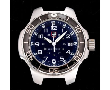 LUMINOX - a stainless steel Special Forces Series 300 quartz wristwatch head, ref. 3HMBM, blue dial with white Arabic numeral