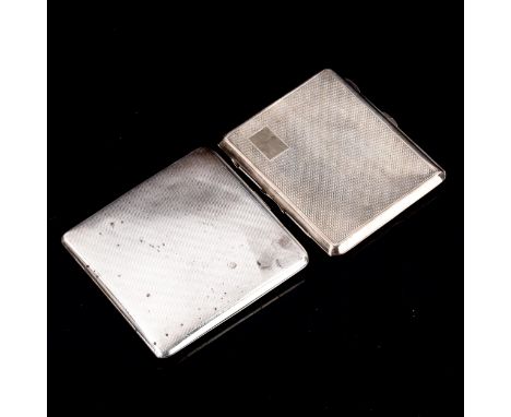 2 silver cigarette cases, allover engine turned decoration, including Goldsmiths & Silversmiths Co Ltd example, largest 8.5cm