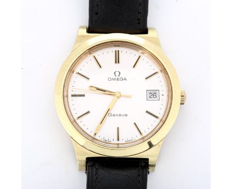 OMEGA - a Vintage gold plated stainless steel Geneve mechanical wristwatch, ref. 136.0102, circa 1972, silvered dial with gil