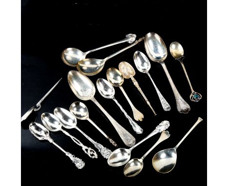 A quantity of silver replica spoons, including Trefid spoon, anointing etc, 9.4oz totalLot sold as seen unless specific item(