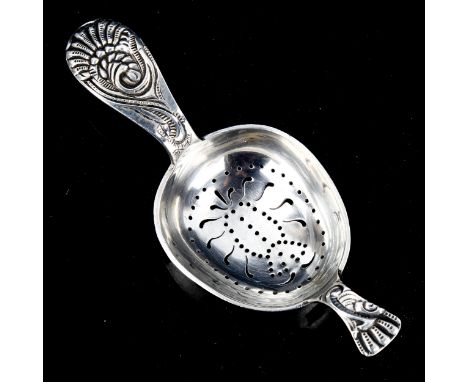 J TOSTRUP - a Vintage Norwegian silver Viking Revival tea strainer, length 13cm, 1.4ozNo damage or repairs, surface wear to h