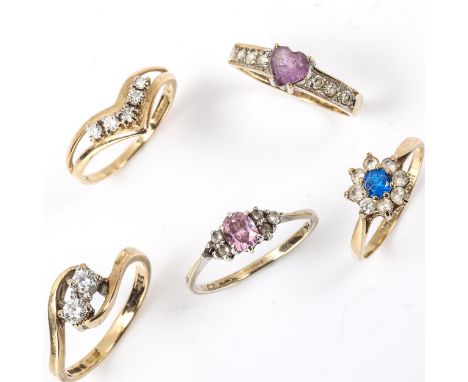 5 x 9ct gold stone set rings, sizes I, J, K, L and M, 7.5g total (5)Lot sold as seen unless specific item(s) requested 