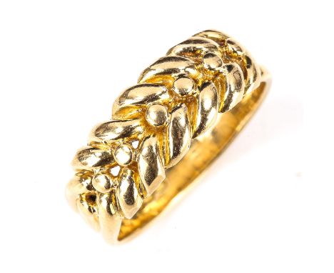 A late Victorian 18ct gold Keeper ring, hallmarks London 1898, setting height 7.9mm, size R/S, 6.9gNo damage or repairs, gene