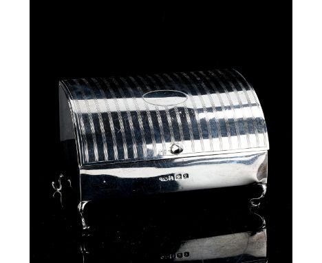 A George V Art Deco silver jewel casket, cylinder front form with engine turned decoration, by Sanders & Mackenzie, hallmarks