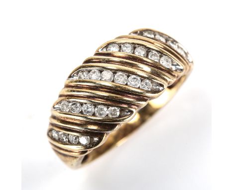 A modern 9ct gold diamond dress ring set with modern round brilliant-cut diamonds, total diamond content approx 0.5ct, settin