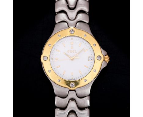 EBEL - a bi-metal Sportwave quartz bracelet watch, ref. E6187631, circa 1990s, white dial with gilt baton hour markers, sweep