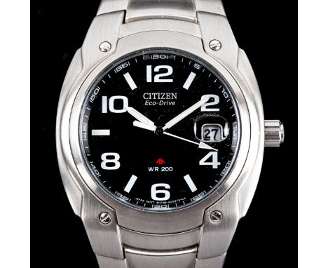 CITIZEN - a stainless steel Promaster Eco-Drive Solar quartz bracelet watch, ref. E110-S009090, black dial with eighthly Arab
