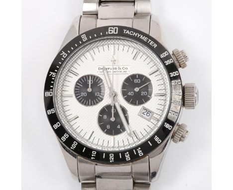 DREYFUSS & CO - a stainless steel Series 1953 quartz chronograph bracelet watch, textured silvered panda dial with luminous h