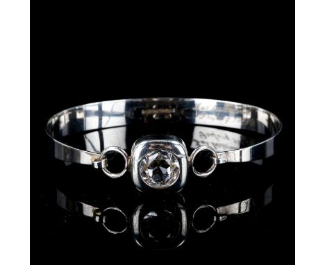 SALOVAARA - a Vintage Finnish sterling silver and cubic zirconia torque bangle, Turku, internal dimensions 6cm x 4.5cm, 11.2g