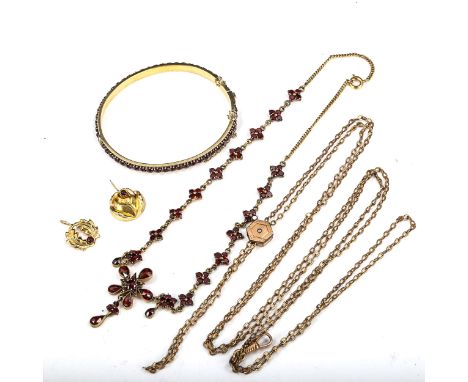 Various garnet jewellery, including hinged bangle, pendant necklace etc, 41.9g totalLot sold as seen unless specific item(s) 